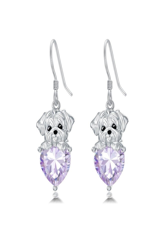 LONAGO Dog Earring with Birthstone Maltese Dog Dangle Earrings Gift for Women (June) - Image 1