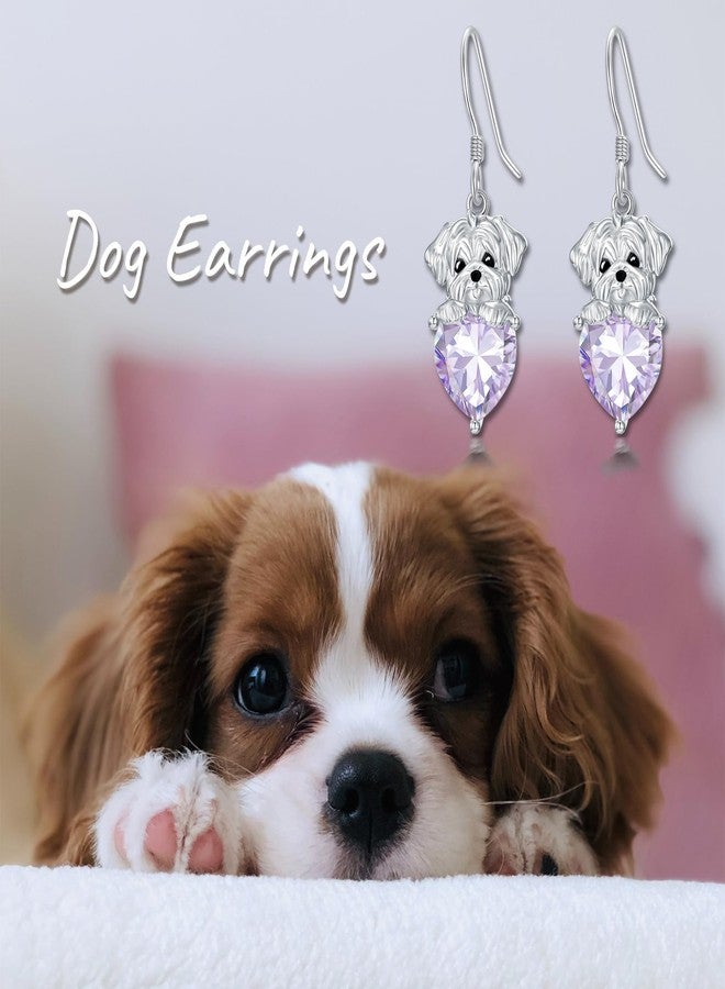 LONAGO Dog Earring with Birthstone Maltese Dog Dangle Earrings Gift for Women (June) - Image 5