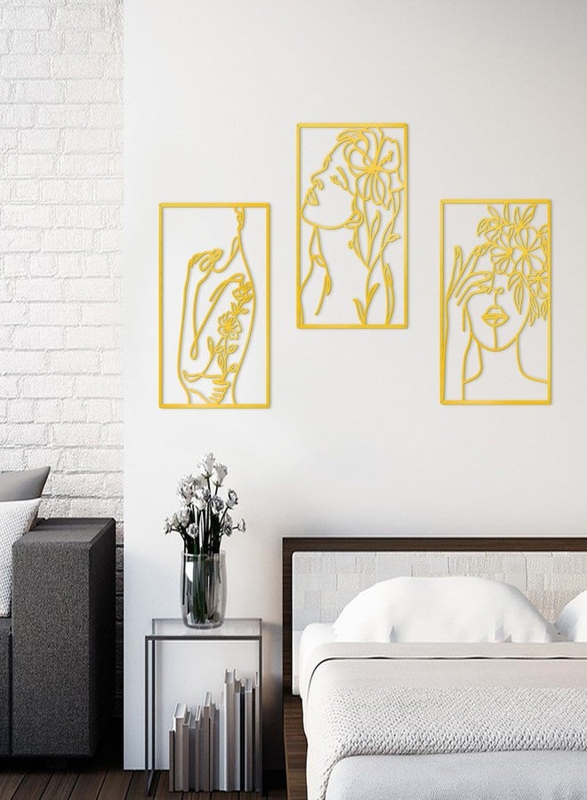 KOYILTD مجموعة ديكور حائط ذهبية بسيطة من KOYILTD مكونة من 3 قطع، بتصميم بسيط لجسم أنثوي، فن جداري بخطوط بسيطة، ديكور منزلي عصري وجمالي، فن جداري تجريدي لغرفة المعيشة وغرفة النوم والحمام (أنيق، ذهبي، كبير) - Image 5