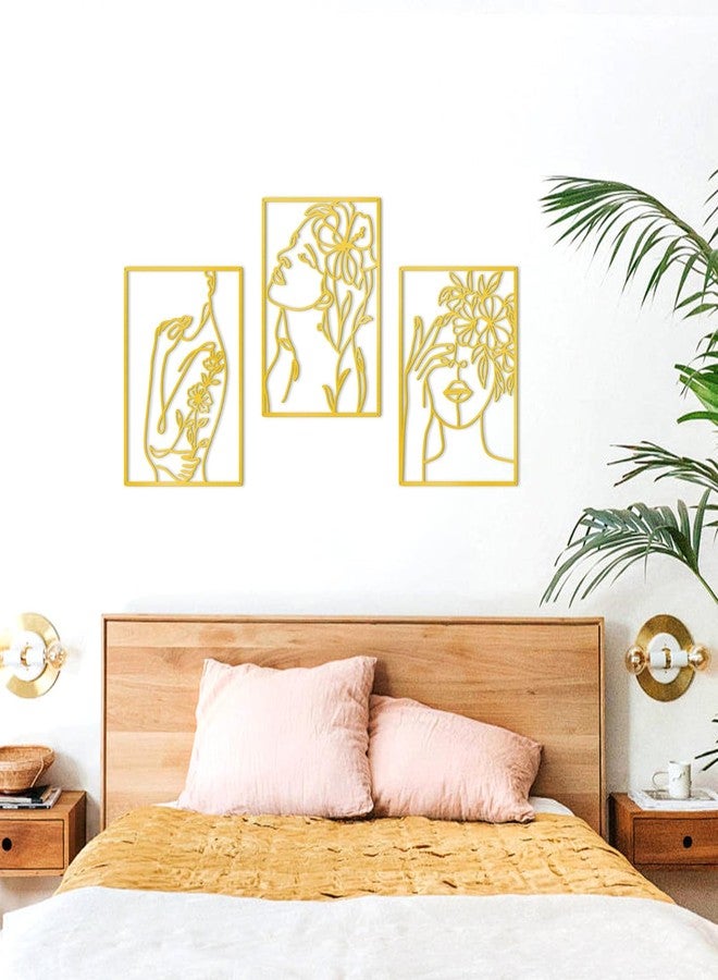 KOYILTD مجموعة ديكور حائط ذهبية بسيطة من KOYILTD مكونة من 3 قطع، بتصميم بسيط لجسم أنثوي، فن جداري بخطوط بسيطة، ديكور منزلي عصري وجمالي، فن جداري تجريدي لغرفة المعيشة وغرفة النوم والحمام (أنيق، ذهبي، كبير) - Image 3