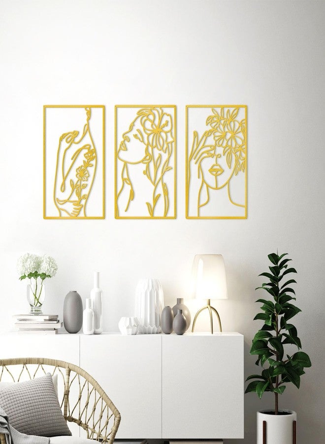 KOYILTD مجموعة ديكور حائط ذهبية بسيطة من KOYILTD مكونة من 3 قطع، بتصميم بسيط لجسم أنثوي، فن جداري بخطوط بسيطة، ديكور منزلي عصري وجمالي، فن جداري تجريدي لغرفة المعيشة وغرفة النوم والحمام (أنيق، ذهبي، كبير) - Image 4