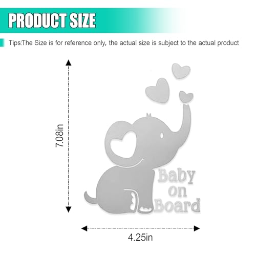 UHANBUT Baby on Board Elephant Car Sticker Decal, Cute Reflective Vinyl Auto Safety Warning Signs Decals Decoration, Waterproof Cars Stickers Accessories for Bumper Laptop Wall (Silver) - Image 2