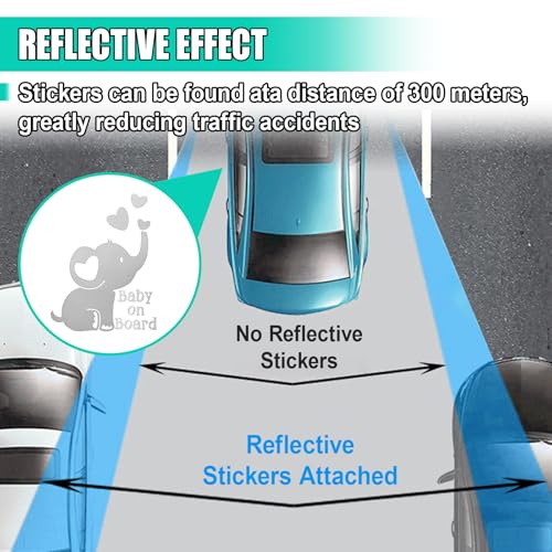 UHANBUT Baby on Board Elephant Car Sticker Decal, Cute Reflective Vinyl Auto Safety Warning Signs Decals Decoration, Waterproof Cars Stickers Accessories for Bumper Laptop Wall (Silver) - Image 4
