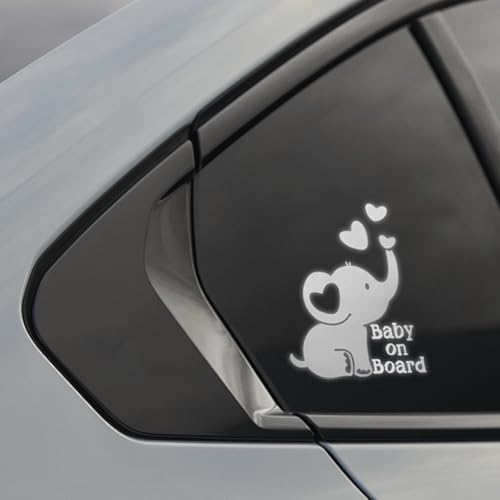 UHANBUT Baby on Board Elephant Car Sticker Decal, Cute Reflective Vinyl Auto Safety Warning Signs Decals Decoration, Waterproof Cars Stickers Accessories for Bumper Laptop Wall (Silver) - Image 1