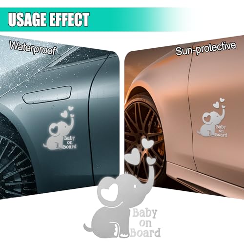 UHANBUT Baby on Board Elephant Car Sticker Decal, Cute Reflective Vinyl Auto Safety Warning Signs Decals Decoration, Waterproof Cars Stickers Accessories for Bumper Laptop Wall (Silver) - Image 5