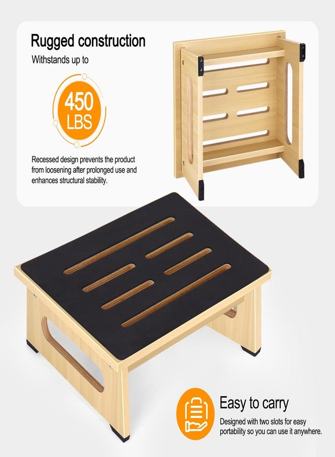 NaTree One Step Stool for Adults Seniors with Non-Slip Rubber Step Surface, 5.5" Heavy Duty Wooden Stepping Stools with 450 LBS Capacity for Bedroom Kitchen Bathroom, Bed Steps for High Beds, Bedside Support - Image 2