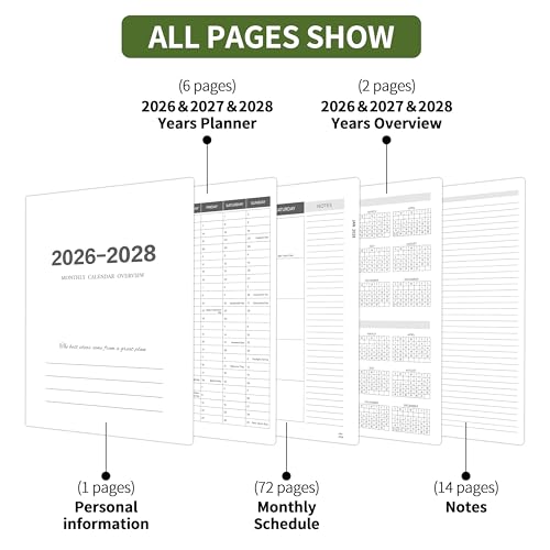 Kamoy 2026-2028 Monthly Planner - 3 Year Monthly Planner 2026-2028, Jan. 2026 - Dec. 2028, 8.5" x 11", 36 Months Calendar Planner with Spiral Bound, Notes Pages, Perfect for School & Office for Women & Men - Green - Image 5
