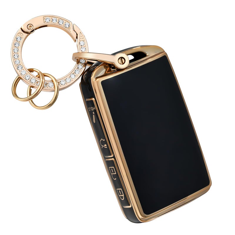 OFFCURVE Key Fob Cover with Keychain for Mazda Special Car Key Case Compatible with 2019 2020 2021 2022 Mazda 6 3 Hatchback CX30 CX5 CX9 CX10 34Button Smart Key Holder Car Accessories Black