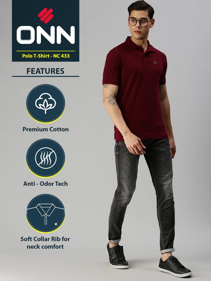 ONN Men's Rose Wood Half Sleeves Polo Collar T-Shirt(Size : Large) - Image 2