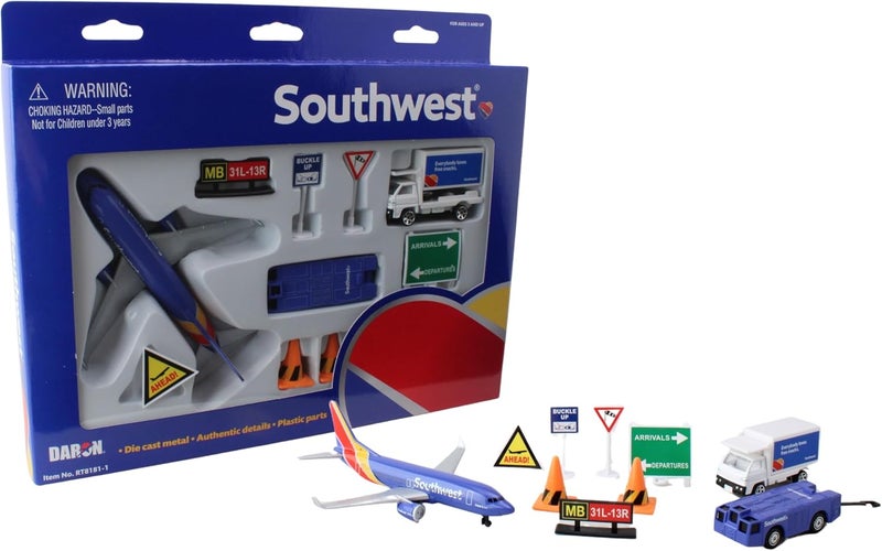 Daron Southwest Airlines Airport Playset with Die-Cast Metal Airplane and Transportation Toys for Kids Ages 3+ - Image 1