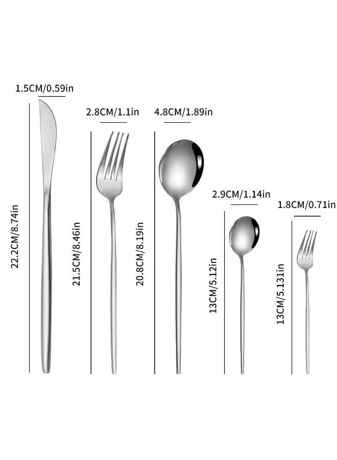 30-Piece Stainless Steel Knife Fork Spoon Full Set Silver for Home Office Restaurant Hotel Silver - Image 2