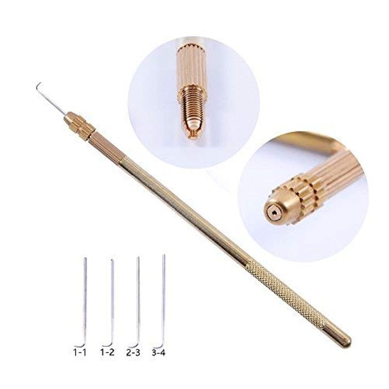 yantaisiyu 4 Pcs Ventilating Needles +1 Brass Ventilating Holder for Make and Repair Lace Wig - Image 1