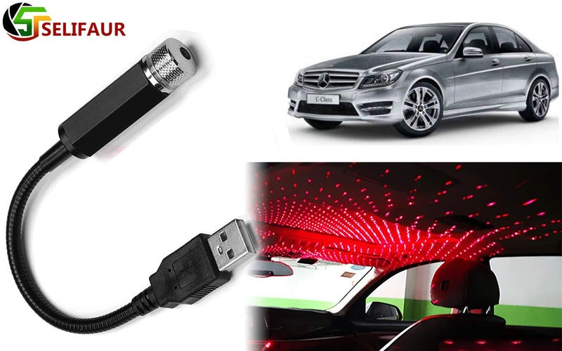 Selifaur - Car Interior Atmosphere LED Decorative Light Portable USB Ambient Roof Ceiling Star Laser Light for - Mercedes Benz C-Class - Image 1