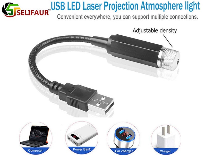 Selifaur - Car Interior Atmosphere LED Decorative Light Portable USB Ambient Roof Ceiling Star Laser Light for - Mercedes Benz C-Class - Image 4