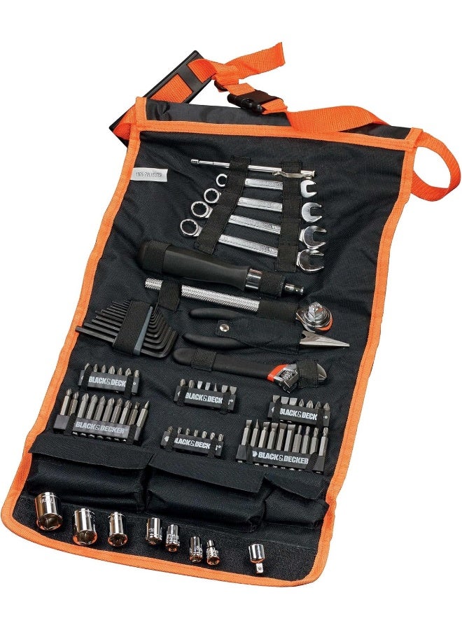 BLACK+DECKER Black & Decker 77 Pieces Automotive Roll-up Kit with Socket Wrenches & Screwdriver Bitsets A7063-XJ - Image 1