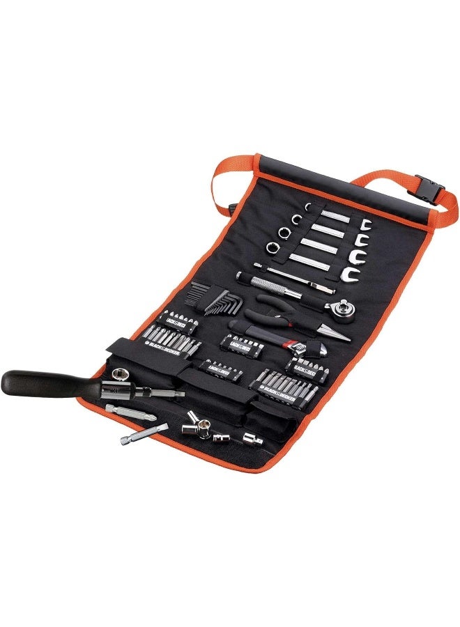 BLACK+DECKER Black & Decker 77 Pieces Automotive Roll-up Kit with Socket Wrenches & Screwdriver Bitsets A7063-XJ - Image 2