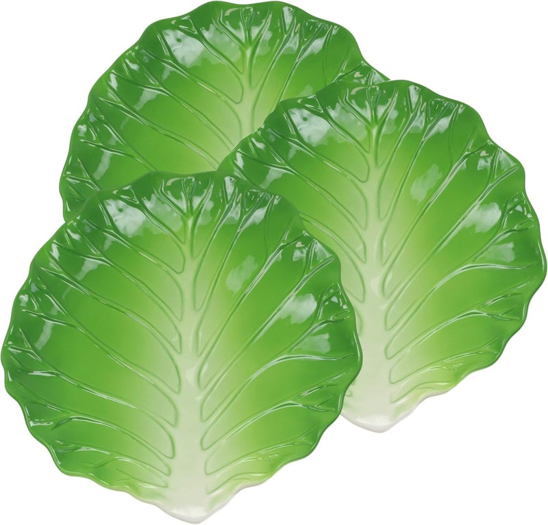 Ebros Gift Ebros 12 Wide Gourmet Kitchen Presentation Ceramic Fresh Hearty Green Cabbage Leaf Shaped Serving Plate or Dish Platter For Salads Dessert Appetizers Fruits Lunch Or Dinner Entrees 3 - Image 1