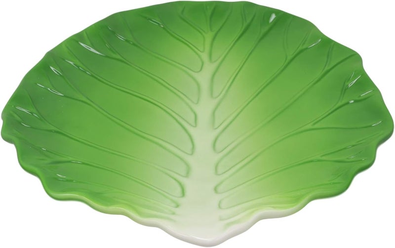 Ebros Gift Ebros 12 Wide Gourmet Kitchen Presentation Ceramic Fresh Hearty Green Cabbage Leaf Shaped Serving Plate or Dish Platter For Salads Dessert Appetizers Fruits Lunch Or Dinner Entrees 3 - Image 2
