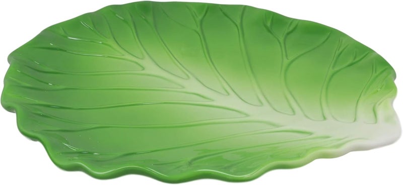 Ebros Gift Ebros 12 Wide Gourmet Kitchen Presentation Ceramic Fresh Hearty Green Cabbage Leaf Shaped Serving Plate or Dish Platter For Salads Dessert Appetizers Fruits Lunch Or Dinner Entrees 3 - Image 4