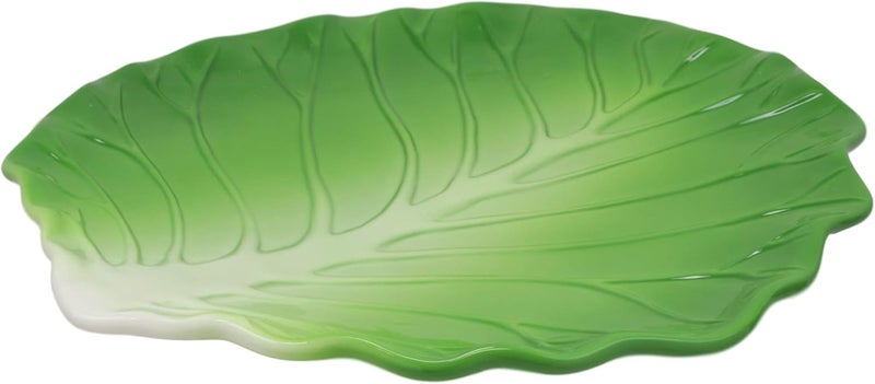 Ebros Gift Ebros 12 Wide Gourmet Kitchen Presentation Ceramic Fresh Hearty Green Cabbage Leaf Shaped Serving Plate or Dish Platter For Salads Dessert Appetizers Fruits Lunch Or Dinner Entrees 3 - Image 3