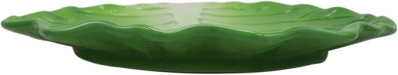 Ebros Gift Ebros 12 Wide Gourmet Kitchen Presentation Ceramic Fresh Hearty Green Cabbage Leaf Shaped Serving Plate or Dish Platter For Salads Dessert Appetizers Fruits Lunch Or Dinner Entrees 3 - Image 5
