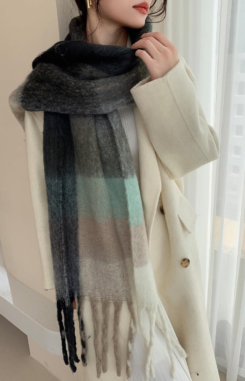 Wander Agio Winter Women Warm Scarf Long Shawl Large Scarves Cold Weather Thick Blanket Scarfs Colorful Plaid Beige Green Black 34 - Image 5
