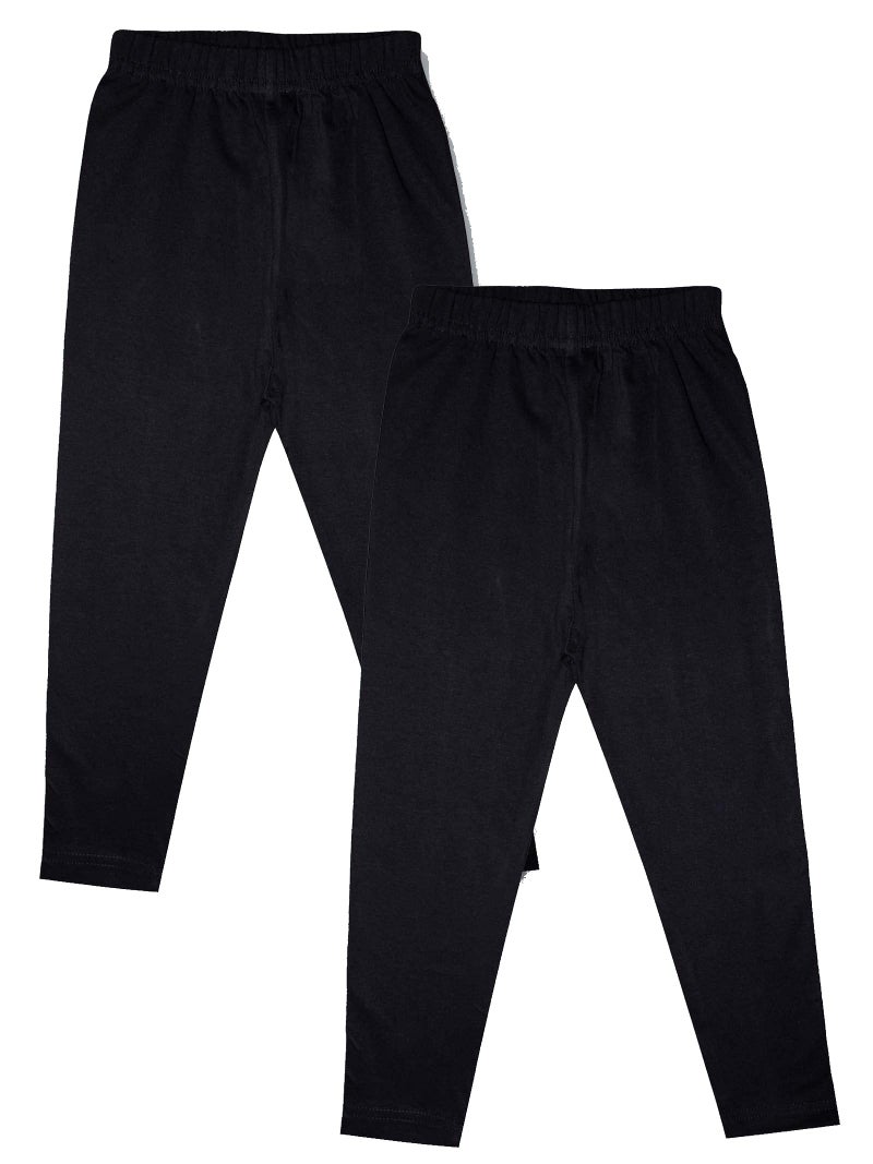 KiddoPanti Girls Solid Ankle Length Leggings Pack of 2 | Super Soft & Stretchable Cotton Spandex | Comfortable Fit with Elastic Waistband | Everyday Wear, Black - 6-8Y - Image 1