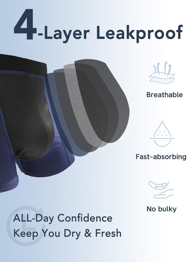 TIICHOO Mens Incontinence Underwear Washable Soft Cotton Men's Urinary Leakproof Underwear 5 Pack(X-Large, 2 Black/2 Navy Blue/Burgundy - Image 3
