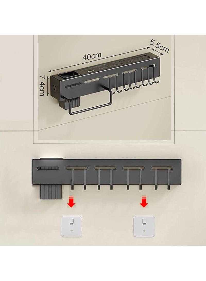wolpin Kitchen Shelf Stainless Steel Floating Shelves Wall Mount Knife Holder|Towel Hanger|Spatula Ladle Hanging Hooks|Cutlery Holder Storage Rack High Grade Metal Multi-Purpose (40 X 5.5 X 7.4 Cm) - Image 3