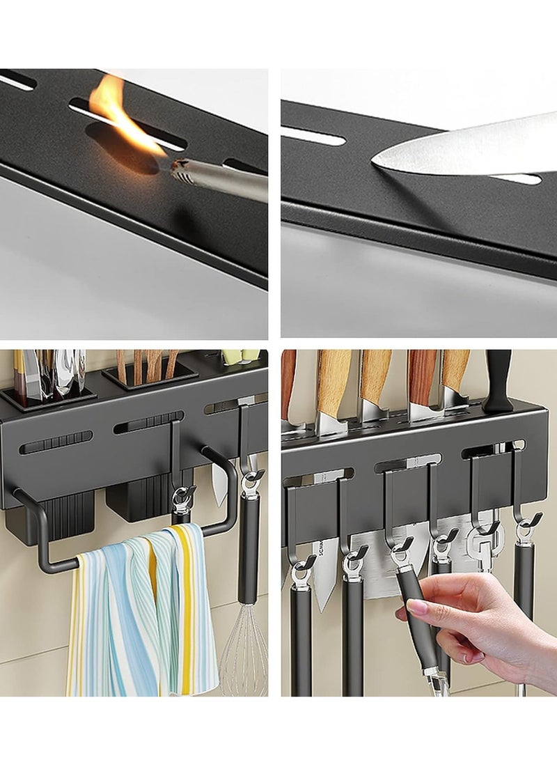 wolpin Kitchen Shelf Stainless Steel Floating Shelves Wall Mount Knife Holder|Towel Hanger|Spatula Ladle Hanging Hooks|Cutlery Holder Storage Rack High Grade Metal Multi-Purpose (40 X 5.5 X 7.4 Cm) - Image 4