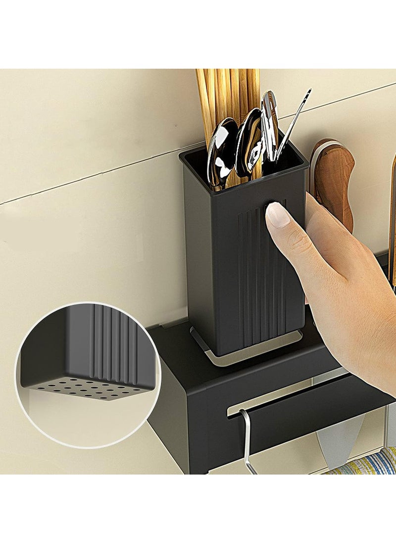 wolpin Kitchen Shelf Stainless Steel Floating Shelves Wall Mount Knife Holder|Towel Hanger|Spatula Ladle Hanging Hooks|Cutlery Holder Storage Rack High Grade Metal Multi-Purpose (40 X 5.5 X 7.4 Cm) - Image 5