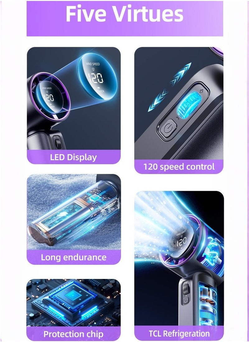 Portable Handheld Fan , Turbo Power High Speed Air [20H Max Cooling Time], LED Display,120 Gear Wind, 3600mAh Rechargeable, Mini Pocket Design, Personal Fan for Travel Concerts Cruise Makeup-Gray