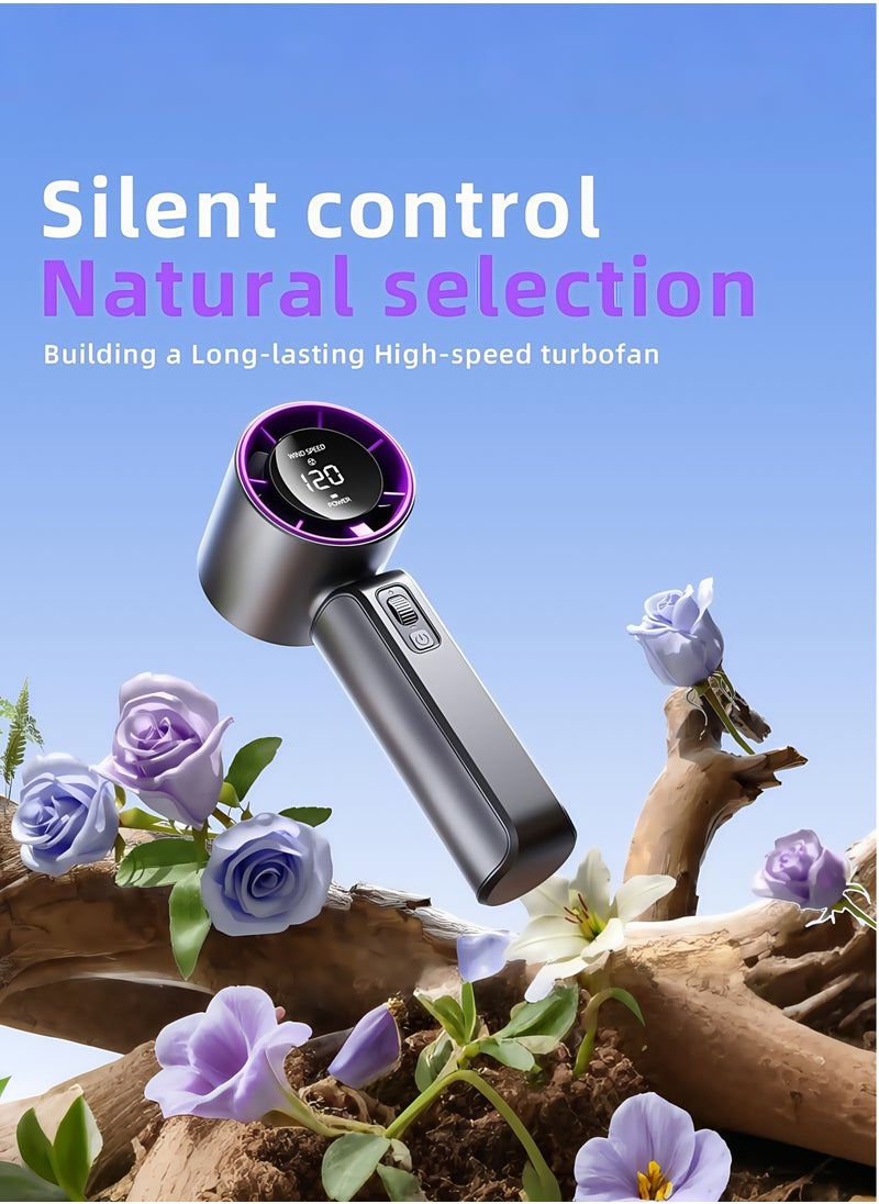 Portable Handheld Fan , Turbo Power High Speed Air [20H Max Cooling Time], LED Display,120 Gear Wind, 3600mAh Rechargeable, Mini Pocket Design, Personal Fan for Travel Concerts Cruise Makeup-Gray