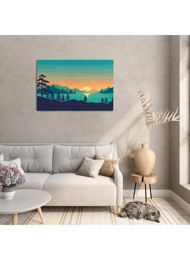 Home Gallery Boho Landscape Print Abstract Mountains Poster Trees Lake  - Image 3
