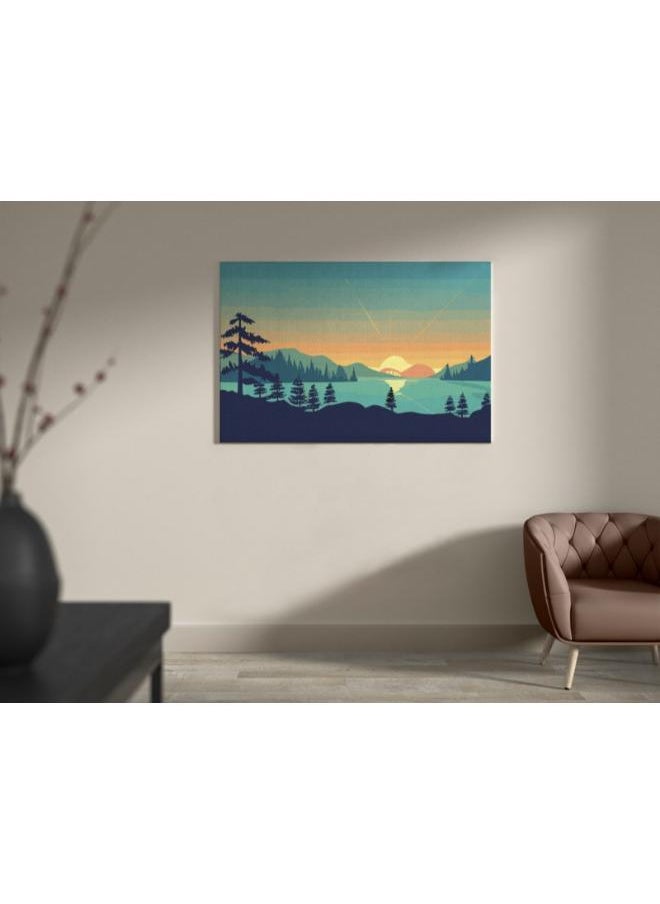 Home Gallery Boho Landscape Print Abstract Mountains Poster Trees Lake  - Image 4