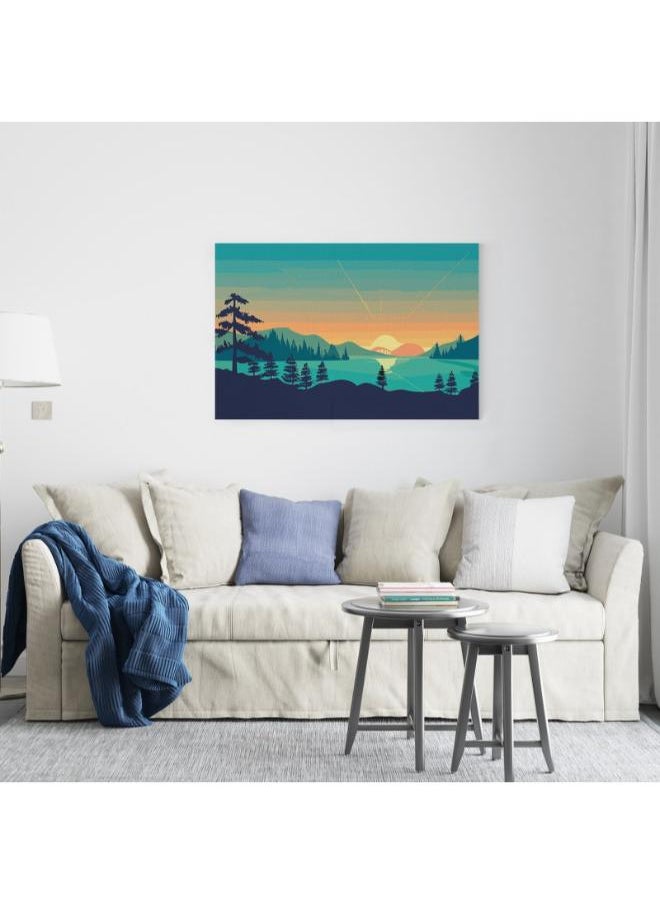 Home Gallery Boho Landscape Print Abstract Mountains Poster Trees Lake  - Image 2