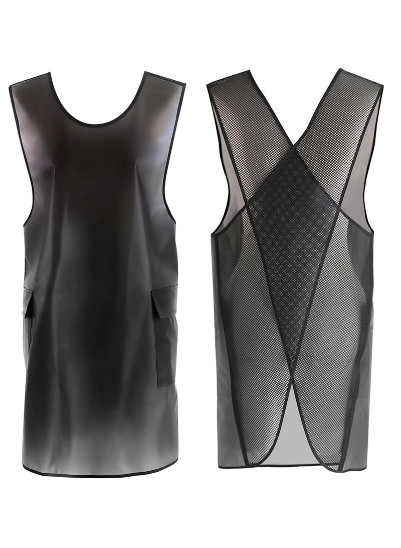SYOSI Apron, Waterproof Cross Back Apron with Pockets, Halter Apron for Cooking Apron for Dishwashing Cleaning Work with Water Black Translucent - Image 1