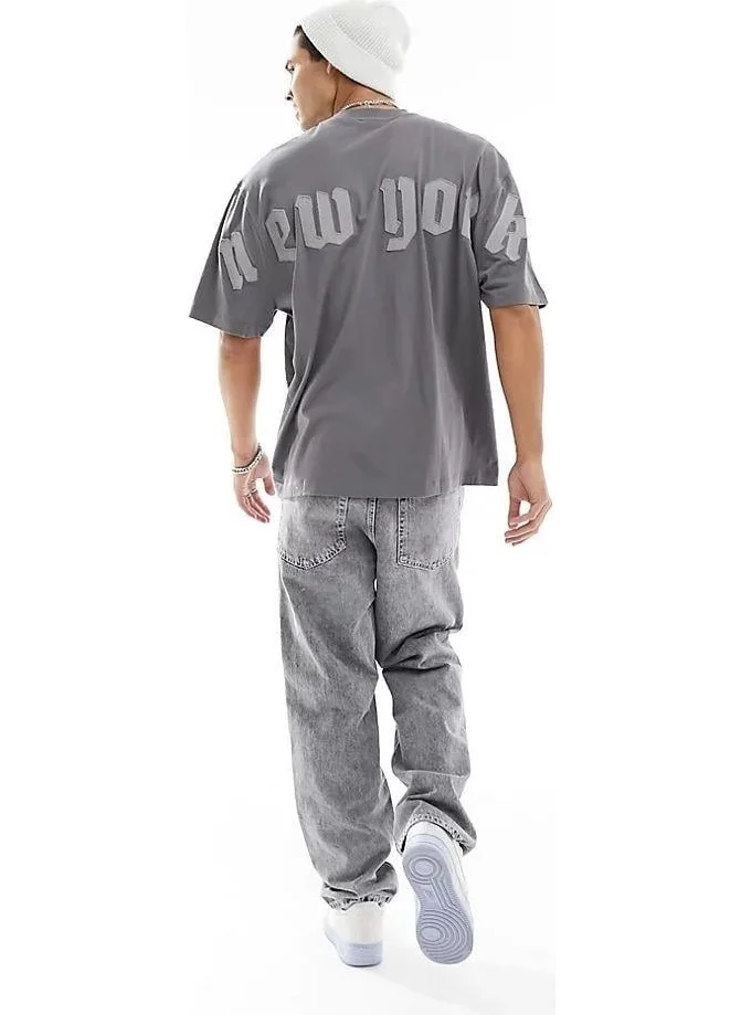 Miron Smoked New York Back Embroidery Oversize Short Sleeve T-Shirt