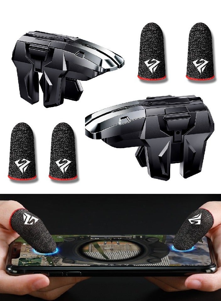 Beauenty 4-on Mobile Game Triggers with 2 Pairs Anti-Slip Finger Sleeves - Gaming Controller for Shooting Games PUBG, Fortnite, Call of Duty Mobile - Compatible with iPhone  Android Phones (Non-Slip Design, - Image 1