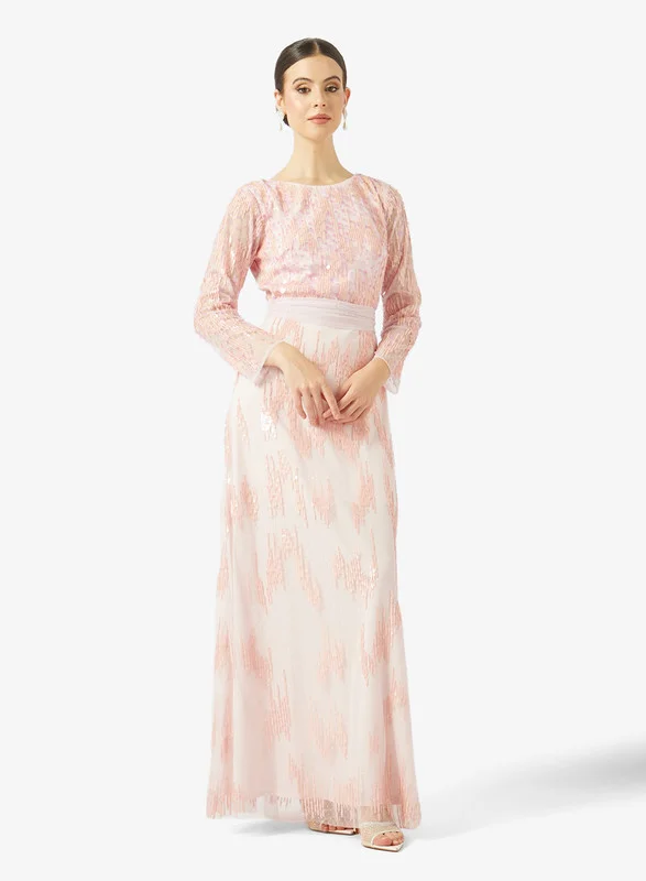 AINA Elegant Long-Sleeve Sequin Evening Gown