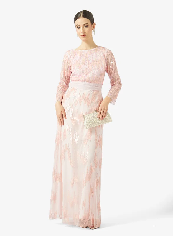 AINA Elegant Long-Sleeve Sequin Evening Gown