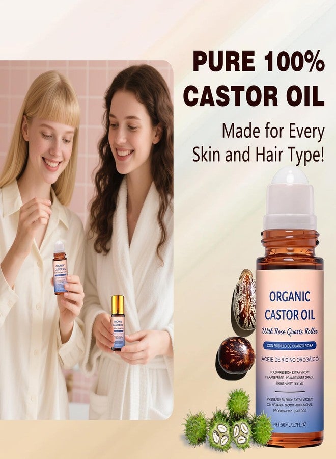 Organic Castor Oil Roll On: 100% Cold Pressed Moisturizing Oil with Rose Quartz Roller for Face and Body, Hair, Moisturize Skin, Travel Friendly (2pcs) - Image 4