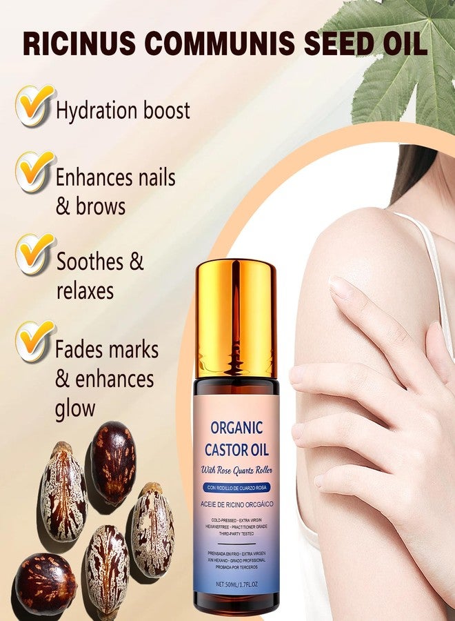 Organic Castor Oil Roll On: 100% Cold Pressed Moisturizing Oil with Rose Quartz Roller for Face and Body, Hair, Moisturize Skin, Travel Friendly (2pcs) - Image 2