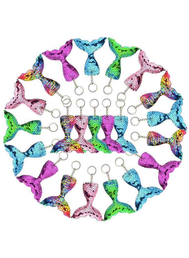 FEPITO 20 Pcs Glitter Mermaid Tail Keychains For Diy Projects And Crafts, Mermaid Sequins Keychains Under The Sea Birthday Party Supplies Gifts - Image 1