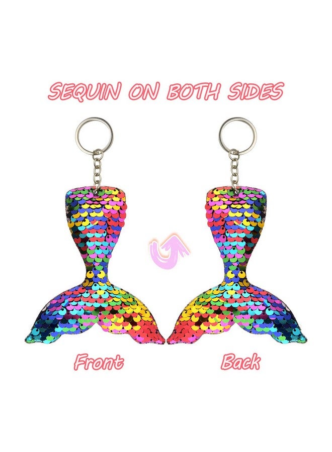 FEPITO 20 Pcs Glitter Mermaid Tail Keychains For Diy Projects And Crafts, Mermaid Sequins Keychains Under The Sea Birthday Party Supplies Gifts - Image 4