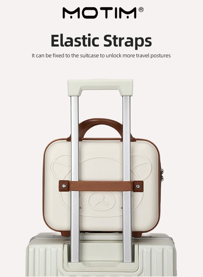 Motim 14 INCH Mini Hard Shell Suitcase Travel Storage Case Waterproof PC ABS Bag with Handles Zippers Elastic Strap & Combination Lock in 3D Teddy Bear Design for Kids and Youth - Image 2