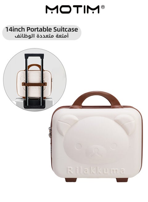 14 INCH Mini Hard Shell Suitcase Travel Storage Case Waterproof PC ABS Bag with Handles Zippers Elastic Strap & Combination Lock in 3D Teddy Bear Design for Kids and Youth