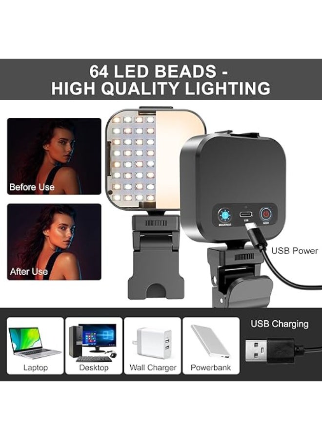 64 LED Selfie Light Clip – 5 Brightness Modes Portable Fill Light for Phone, Laptop & Camera – Perfect for TikTok, Video Calls & Photography (Pure Black) - Image 4