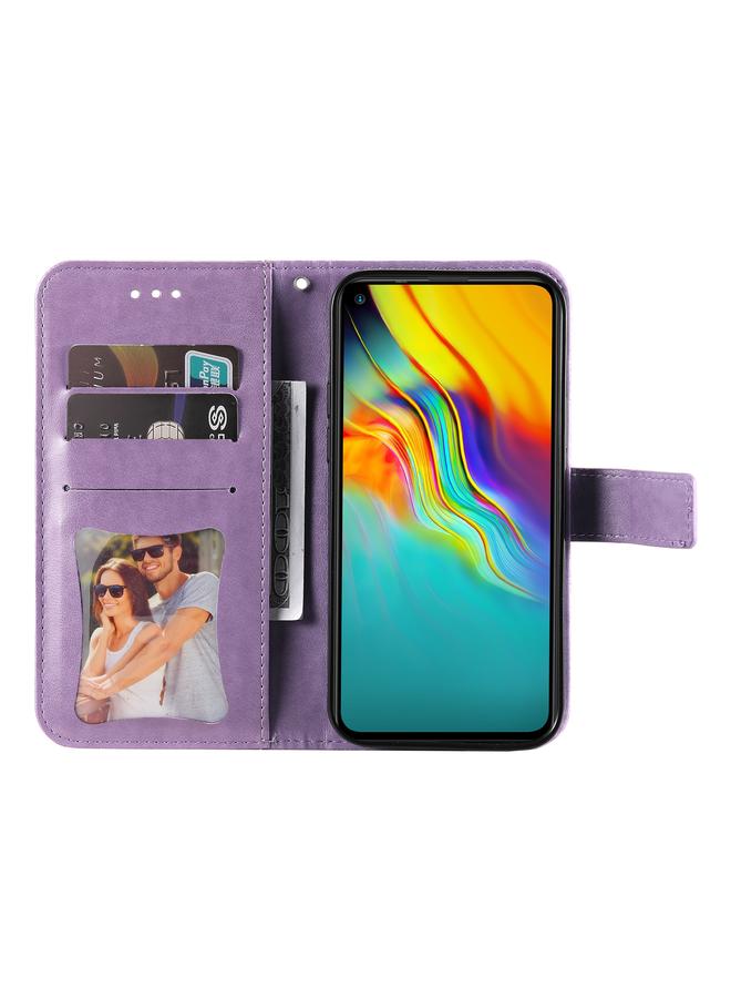 اس-توب جراب جلدي من البولي يوريثان بتصميم نقش زهور 7 بتلات مع حامل وفتحات للبطاقات ومحفظة وإطار صورة لهاتف Infinix Hot 9 / Note 7 Lite / X655C - Image 4