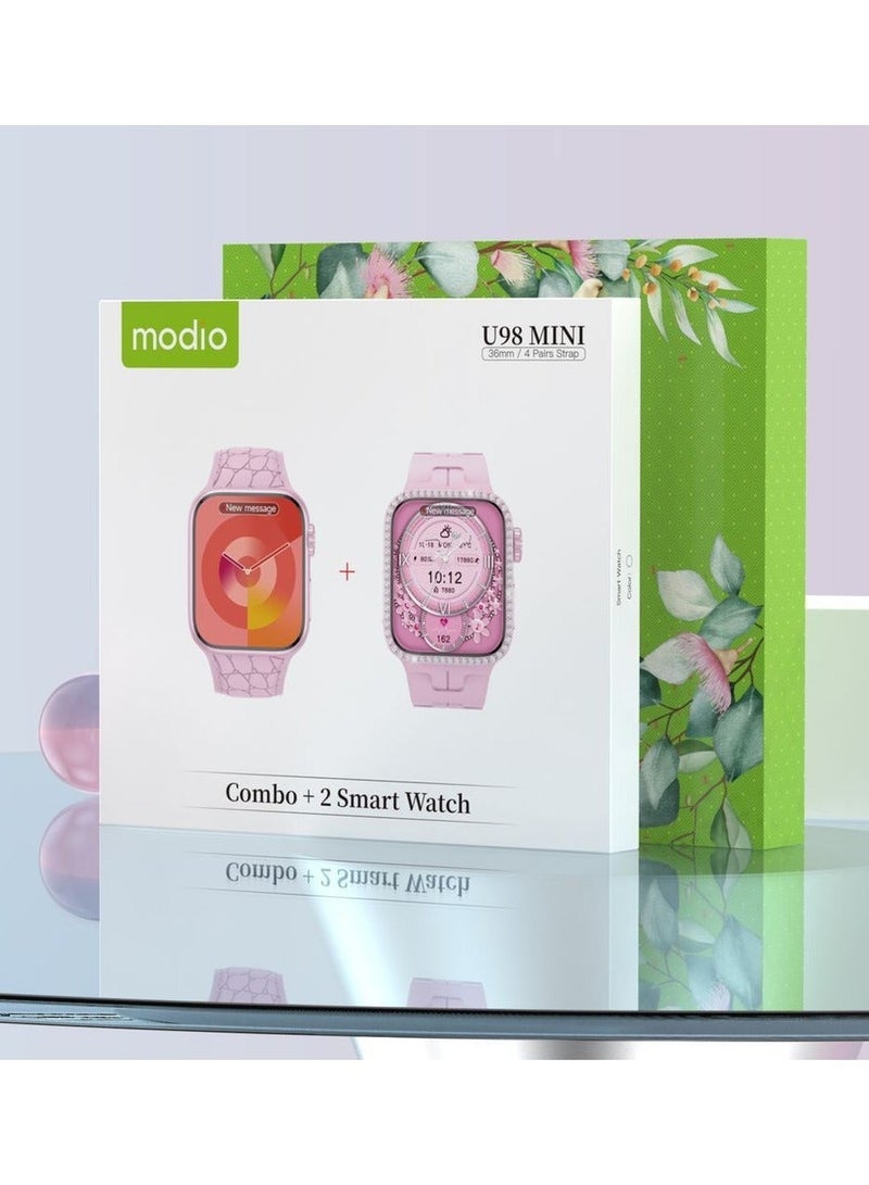 Modio U98 MINI 36mm Smartwatch Combo for Ladies and Girls, 4 Pair Straps, Wireless Charger, Touch Screen, Fitness Tracking, Call & App Alerts, Lightweight Design – Pink - Image 5
